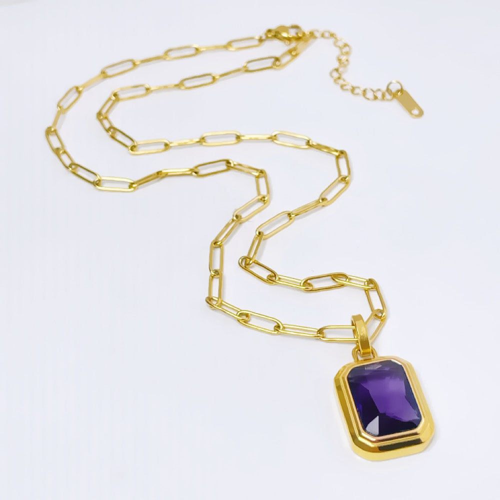 Wholesale Square colored diamond stainless steel necklace