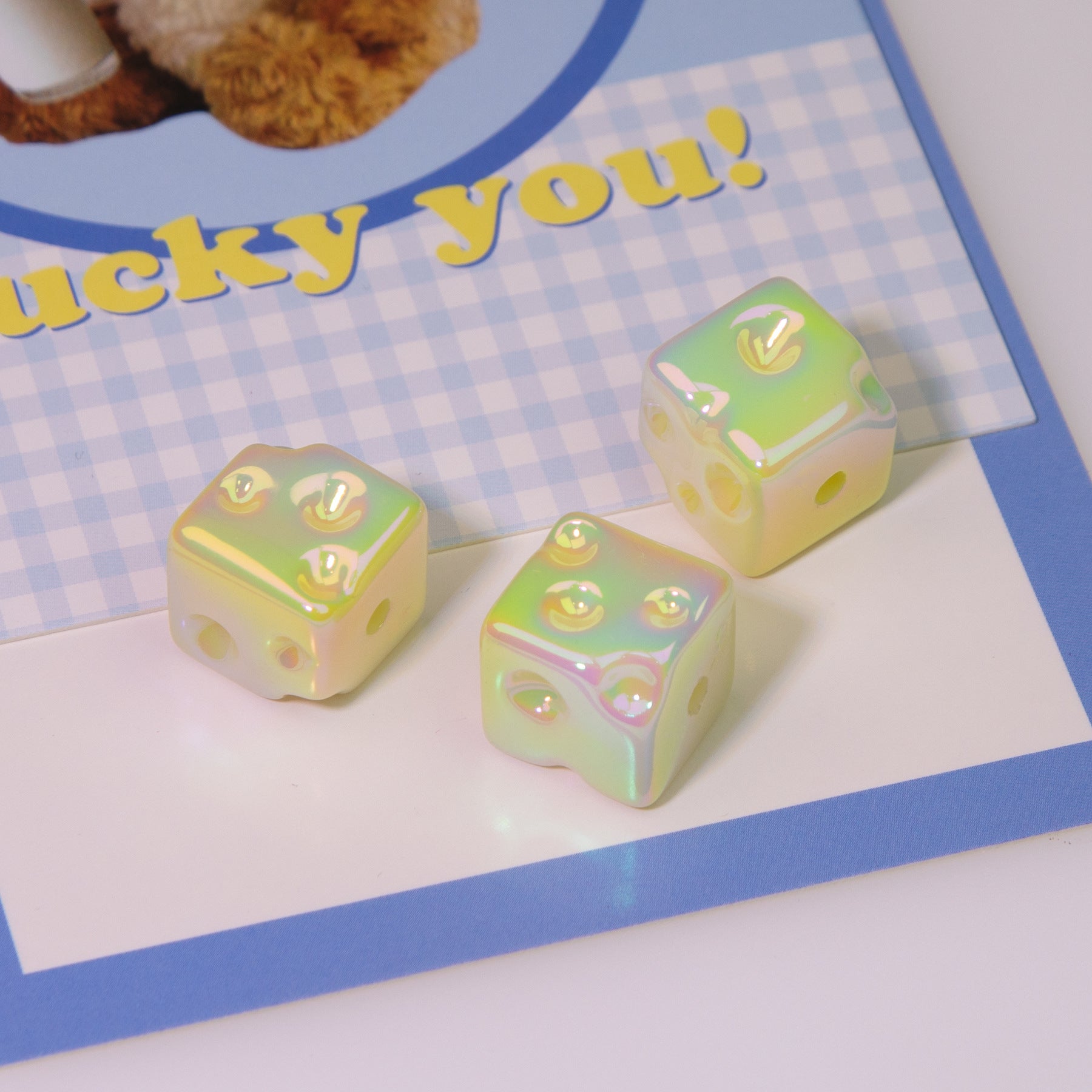 Wholesale 10pcs Two Color Cheese Cube Acrylic Luminous Beads