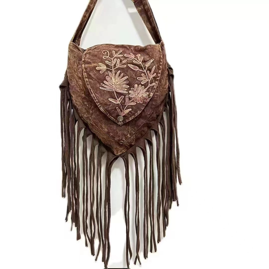 Wholesale Hippie Wasteland Style Bohemian Ethnic Style Niche Tassel Crossbody Shoulder Bag