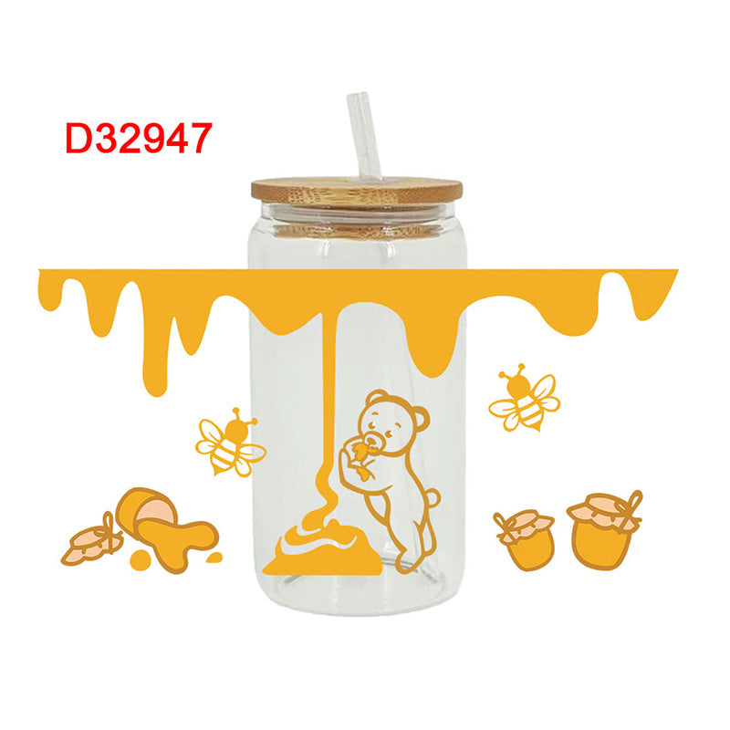 Wholesale Sunflower blossom Uv Transfer Sticker Glass Cup 16oz Cup UV DTF Wraps