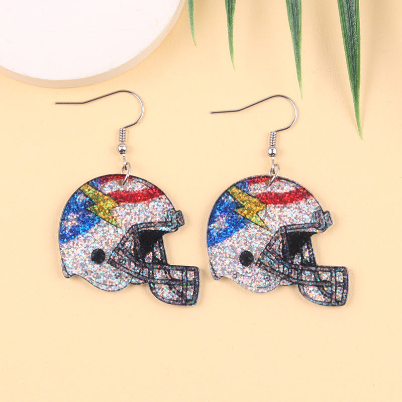 Wholesale Color-blocked Rugby Helmet-shaped Acrylic Earrings