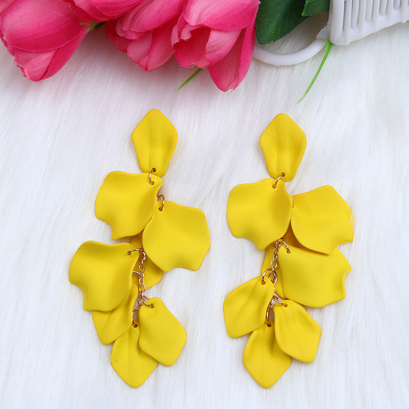 Wholesale Bohemian Style Fashion Personality Tassel Petal Candy Color Design Earrings