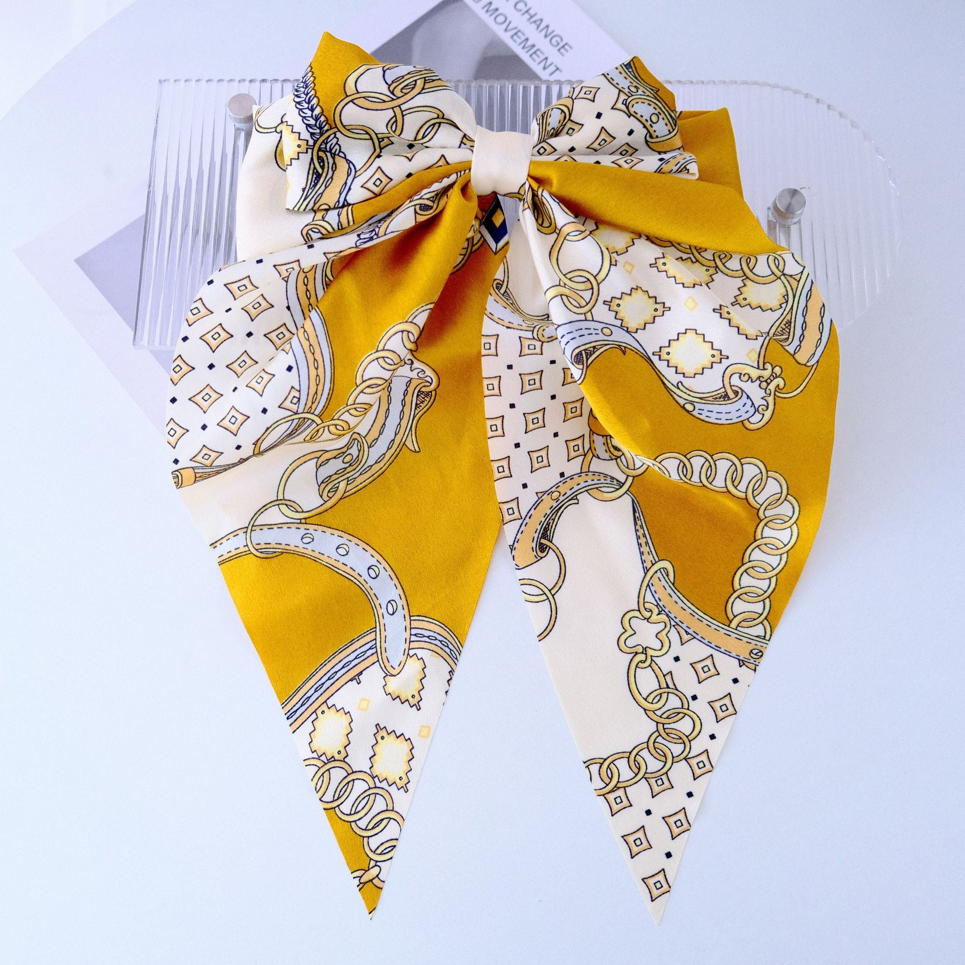 Wholesale Floral Ribbon Bow Long Silky Fabric Spring Clip