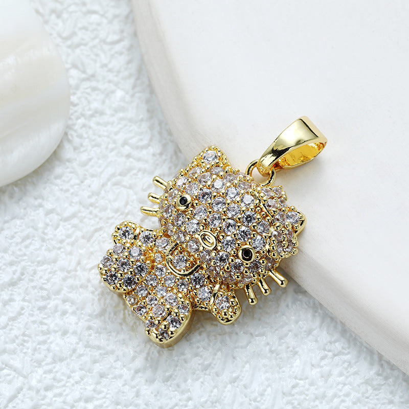 Wholesale Temperament All-match Titanium Steel Red Panda Animal Copper Plated Real Gold Micro-Inlaid Zircon Necklace Pendant