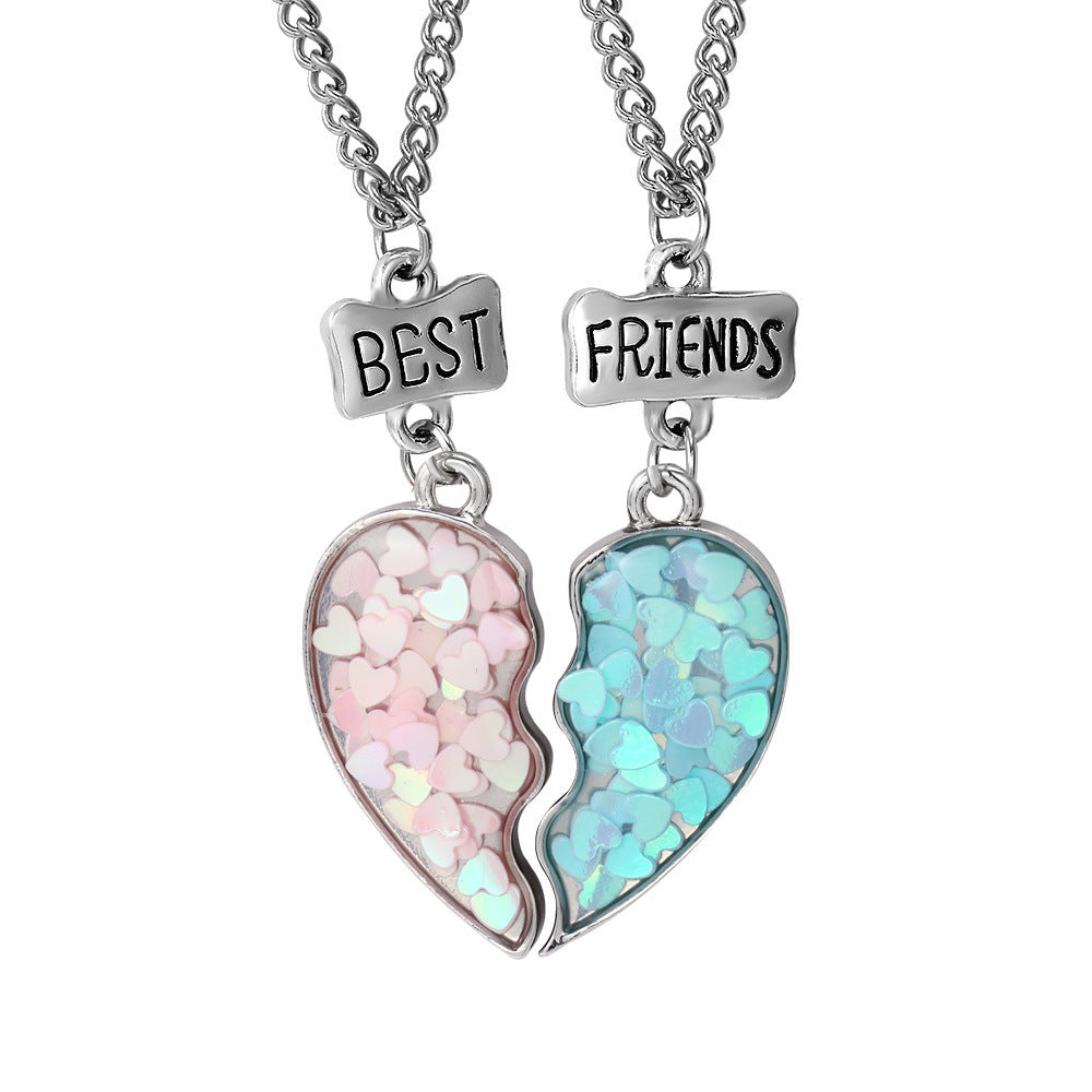 Wholesale Rainbow Burger Fries Heart Stitching Pendant Necklaces