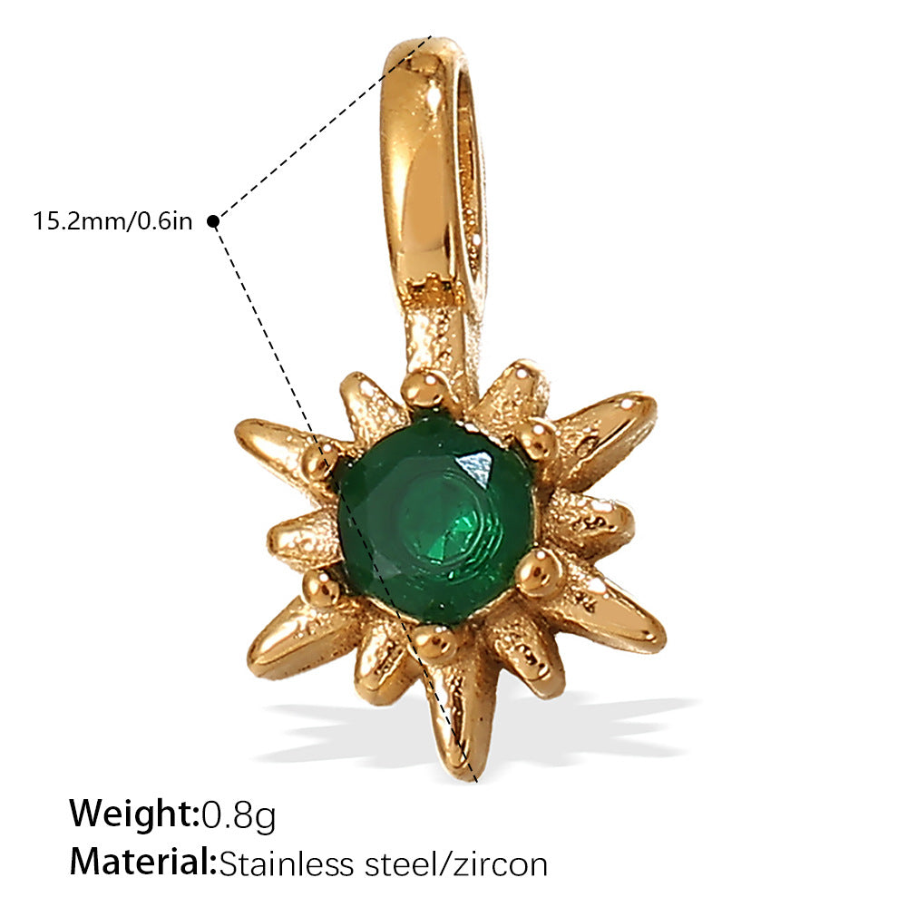 Wholesale Stainless steel 18K gold-plated geometric colorful gemstone rectangular star pendant necklace