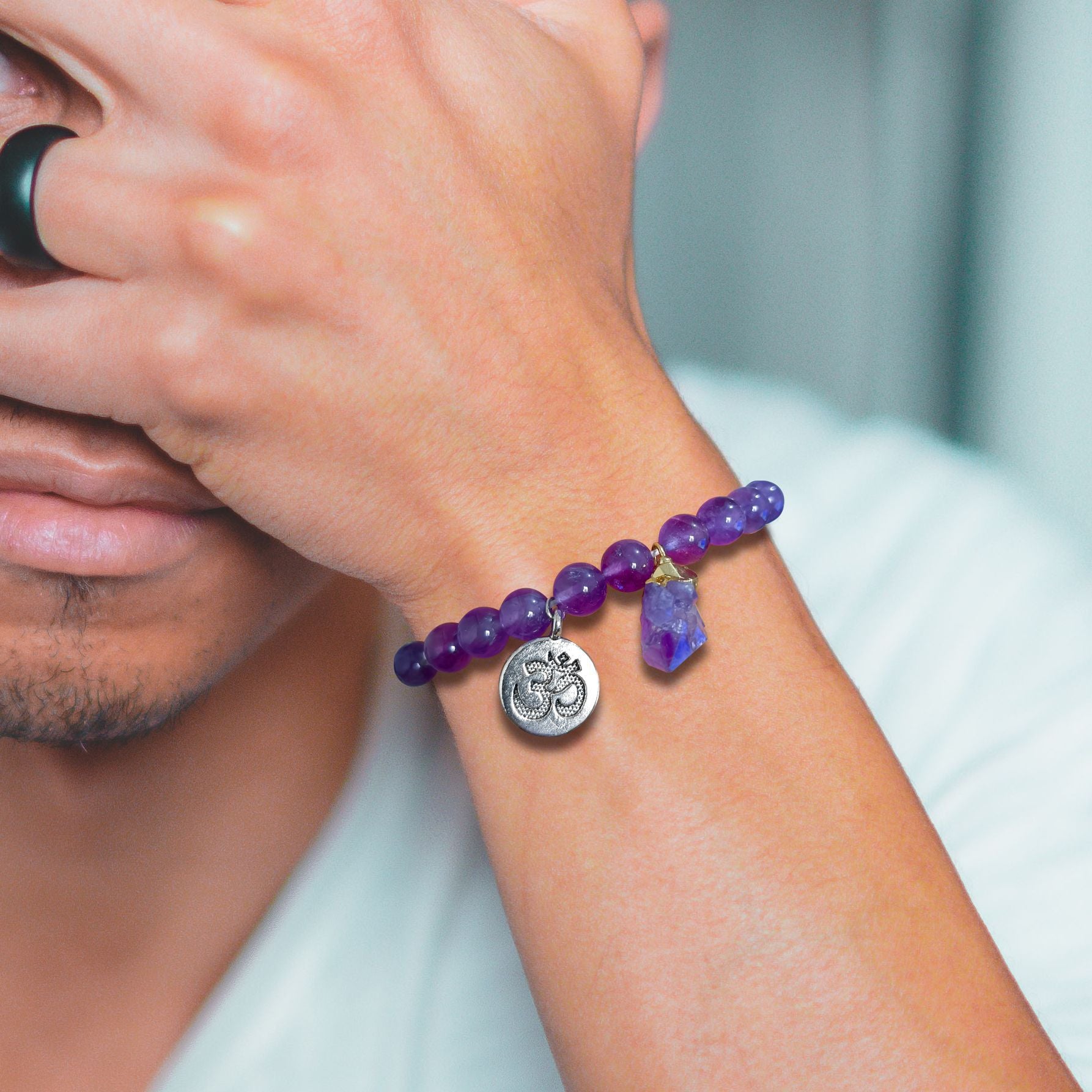 Pulsero de aleación de machos de amatista de piedra natural al por mayor