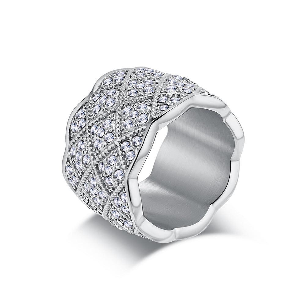 Wholesale Full diamond stainless steel gold-plated ring for men and women