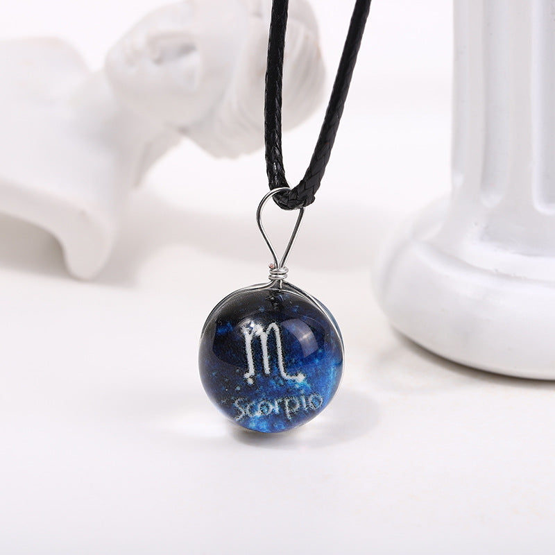 Wholesale Starry Sky Glowing Zodiac Sign Pendant Glass Forest System Fresh Clavicle Chain