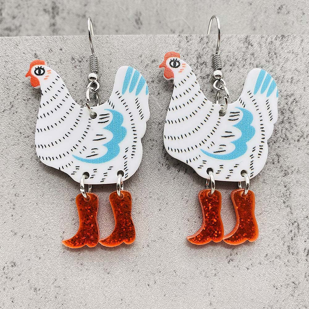 Wholesale Funny High Heels Polka Dot Rooster Acrylic Earrings