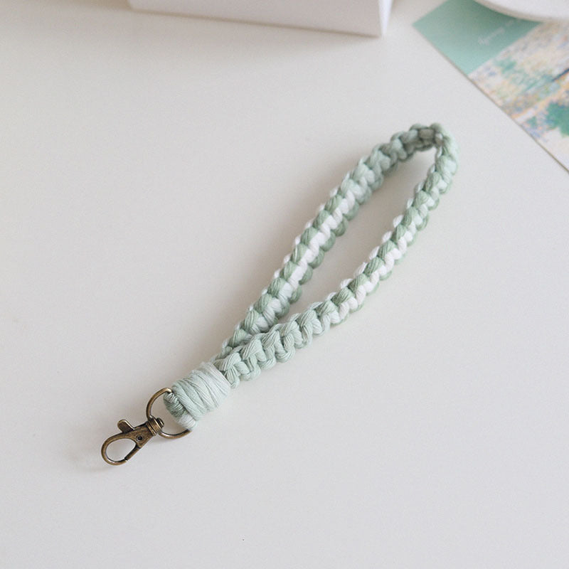 Wholesale Bohemian Gradient Color Braided Cotton Rope Wrist Strap Keychain