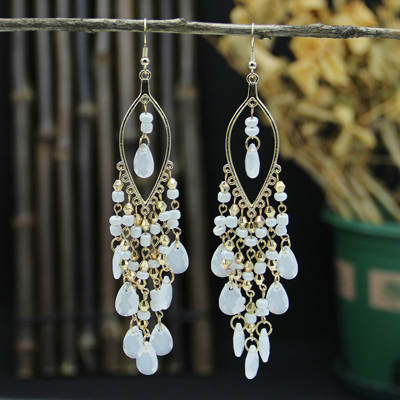 Wholesale Bohemian Long Teardrop Tassel Earrings