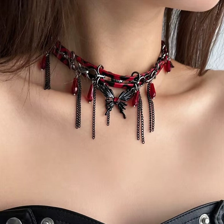 Wholesale Gothic hot girl style leopard print rivet cross necklace clavicle chain