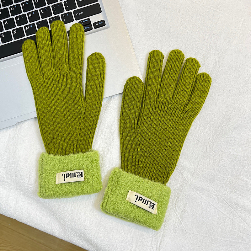 Wholesale Winter Thickened Warm Lambswool Knitted Splicing Gloves