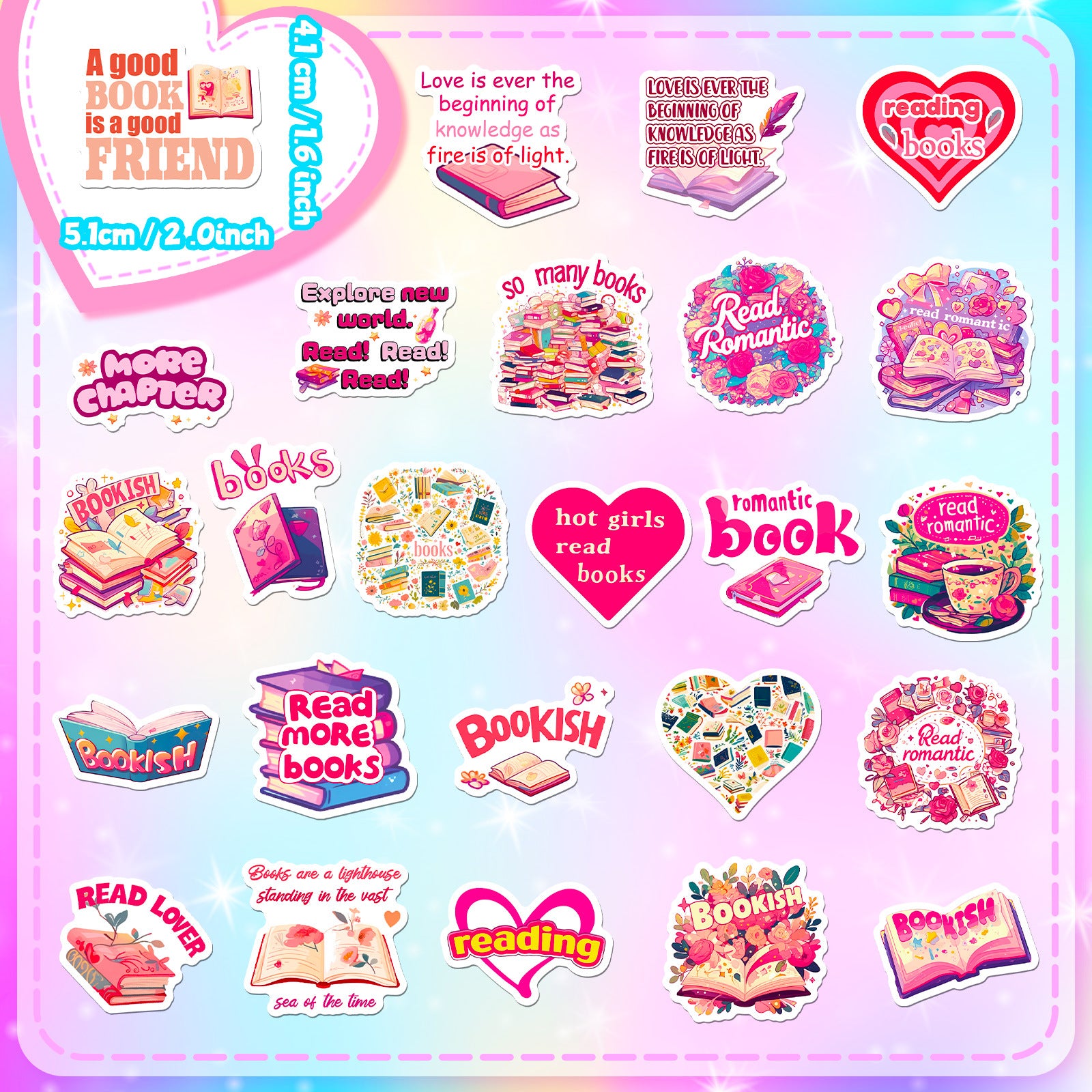 Wholesale 50pcs Pink Books English Short Sentences Graffiti Stickers