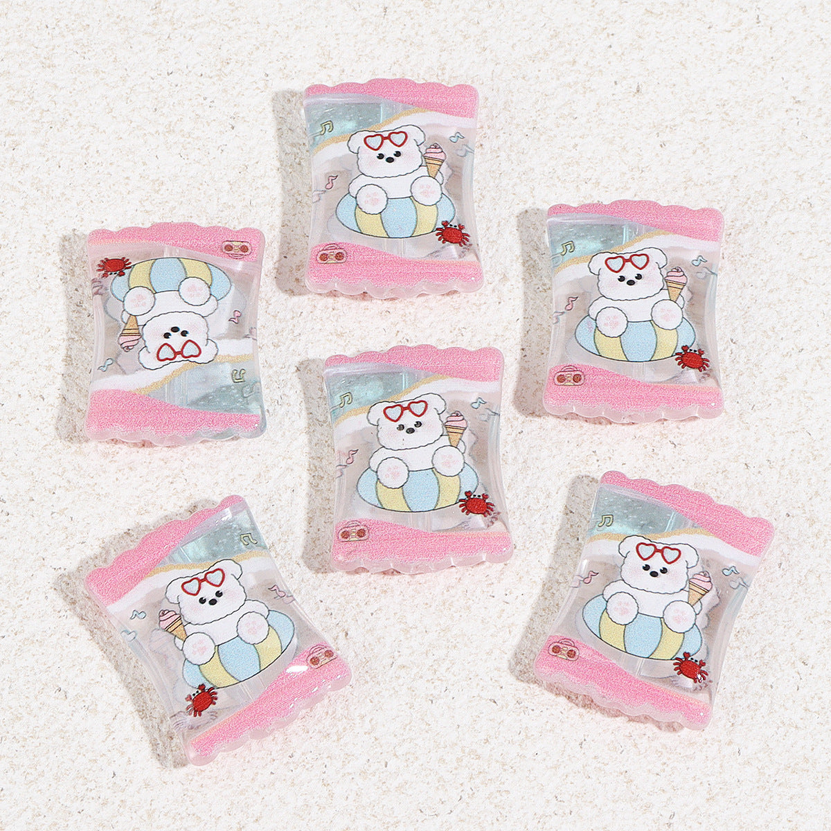 Wholesale 10pcs 14mm printed cartoon bear candy block acrylic beads