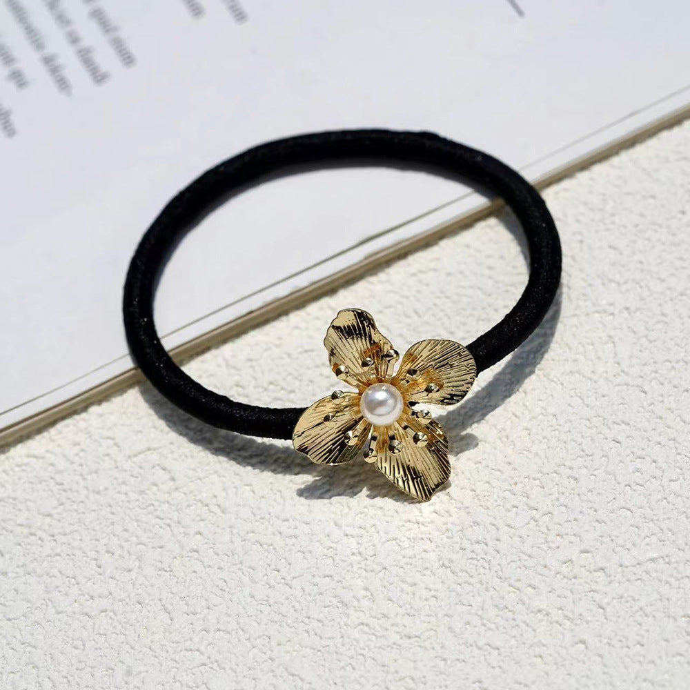 Wholesale pearl headdress metal hair rope hair accessories niche hair rope