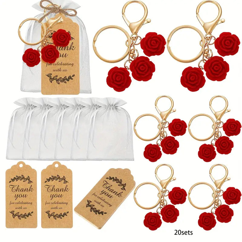 Wholesale 10 Elegant Rose Flower Set Zinc Alloy Keychain  Valentine' s Day