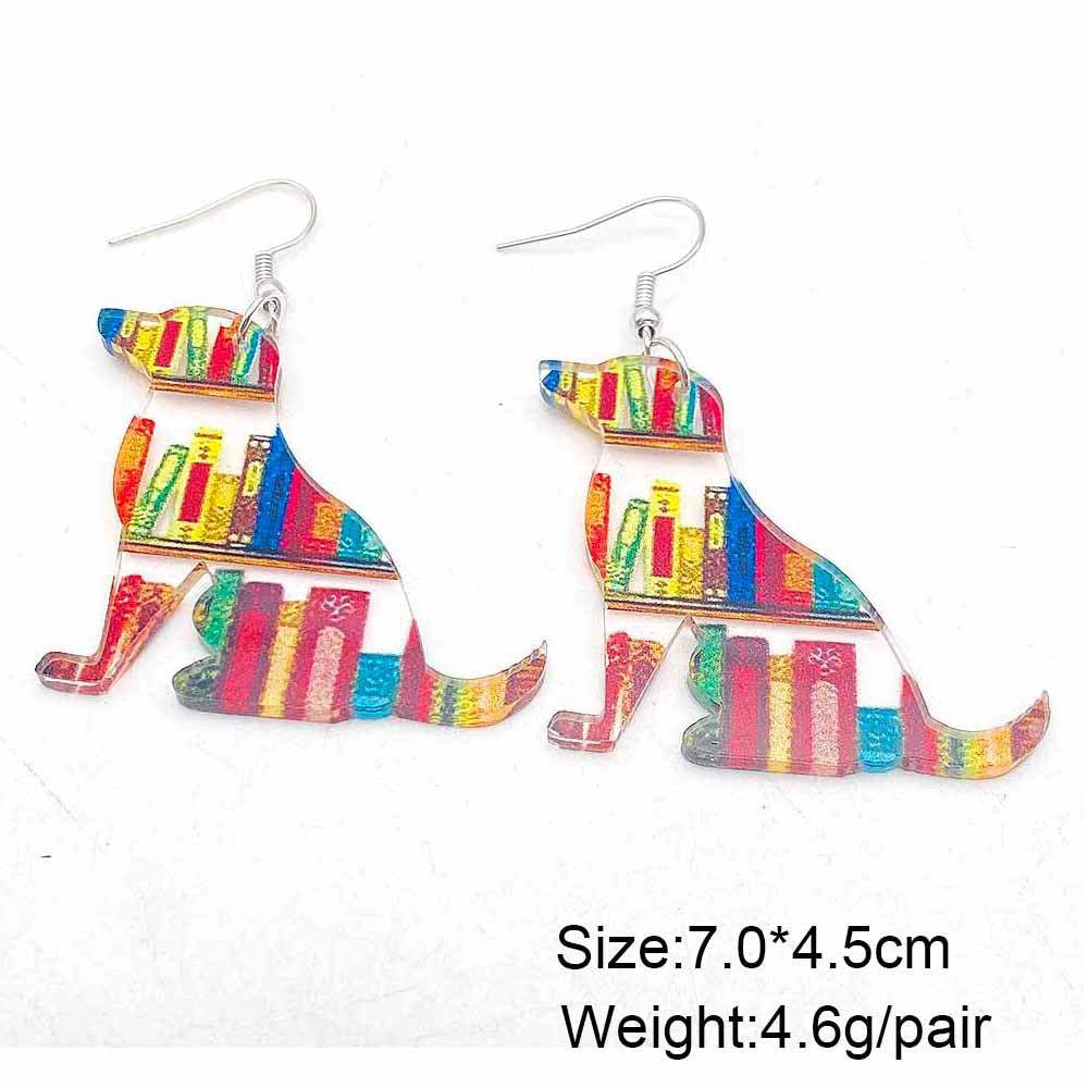 Wholesale Acrylic Teacher's Day Cat Dog Bookshelf Earrings