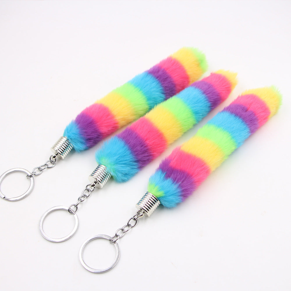 Wholesale Chic Rainbow Plush Animal Bag Charm Keychain With Alloy Chain Cute Furry Pendant For Purse Backpack Or Car Keys