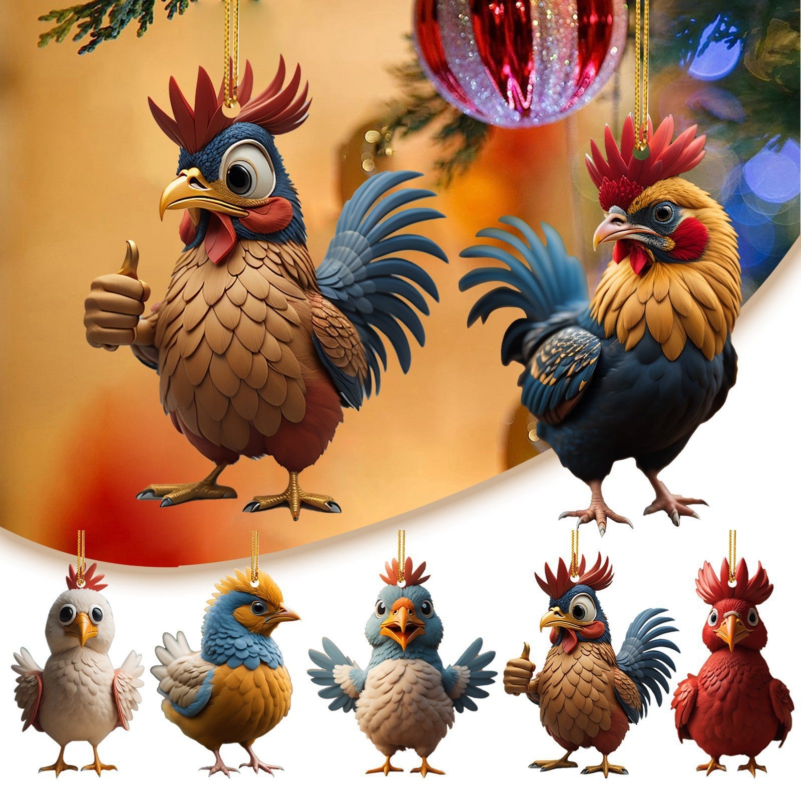 Wholesale Christmas Creative Animal Chicken Christmas Tree Acrylic  Decorations