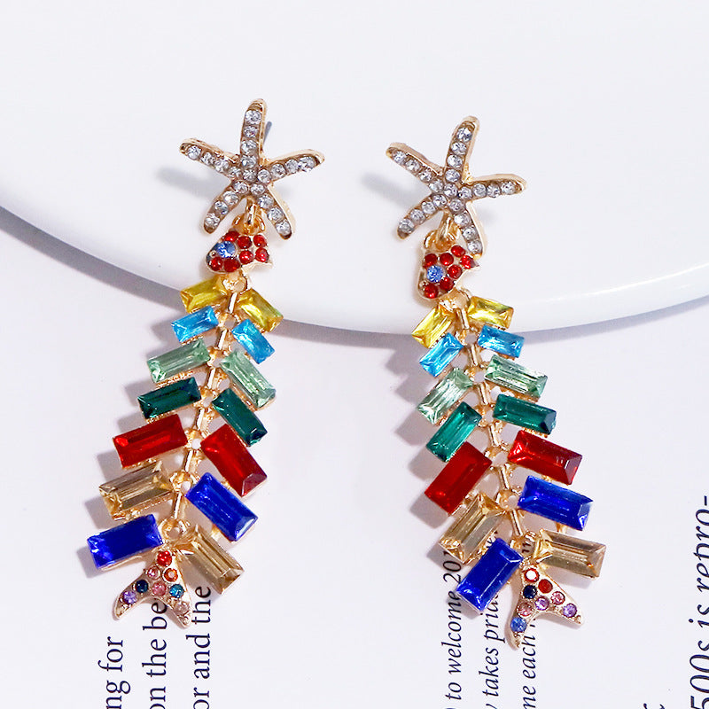 Wholesale Christmas Alloy Diamond Christmas Tree Earrings
