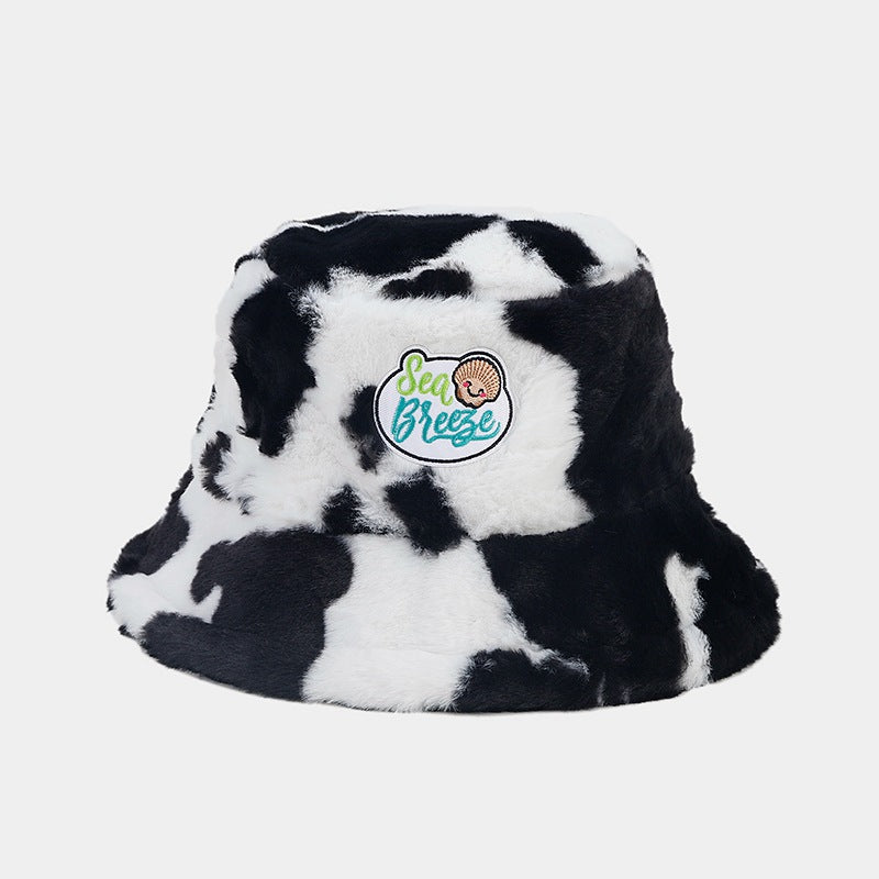 Wholesale Cow Pattern Patch Fisherman Hat Plush Hat