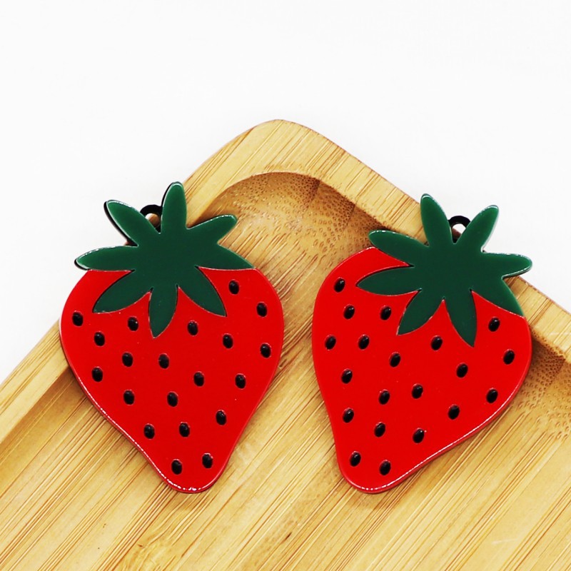 Wholesale 10pcs Acrylic Plate Fruit Earrings Strawberry Large Size Personality Exaggerated Accessories