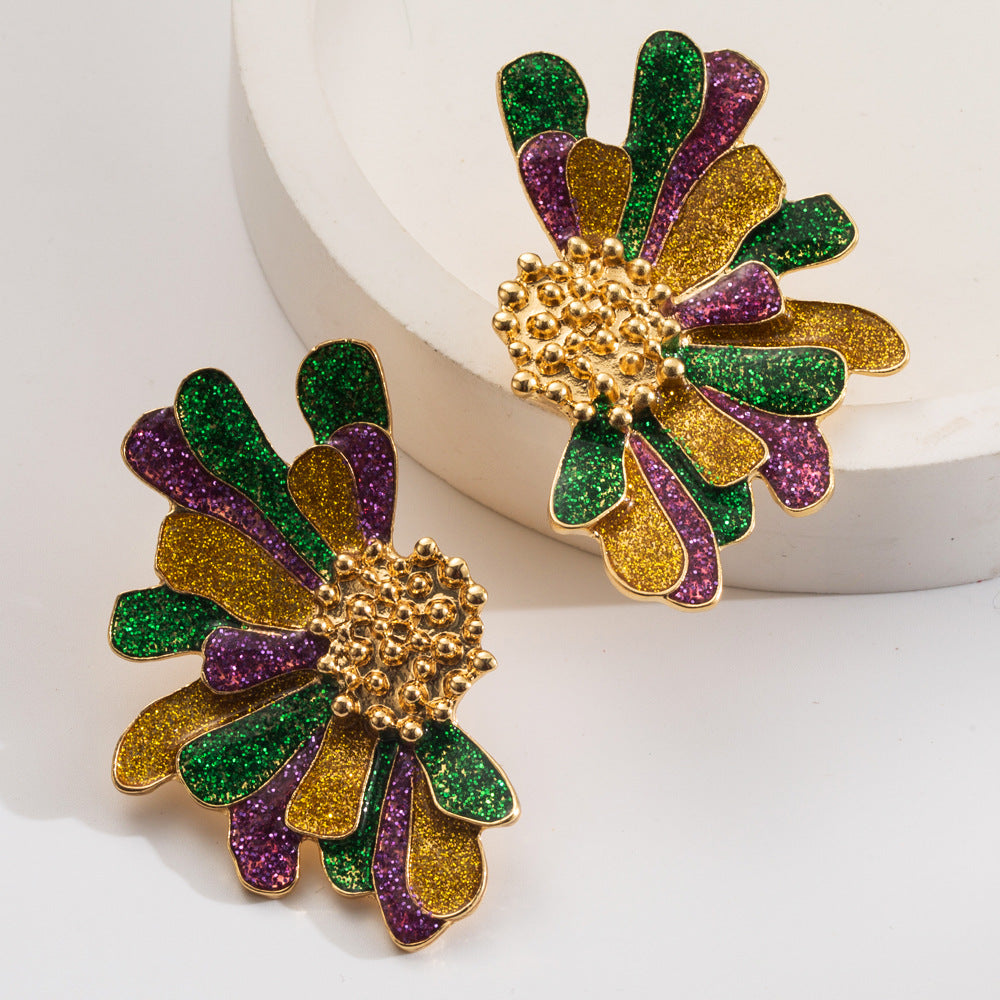 Wholesale Retro Fashion Alloy Oil Drop Flower Earrings Explosions Light Luxury Carnival All-match Elegant Earrings