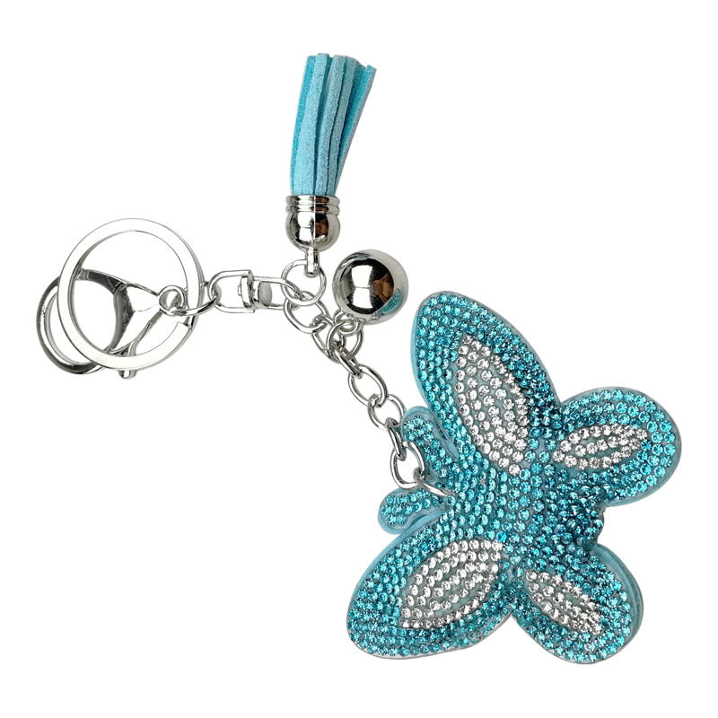 Wholesale 4pcs diamond butterfly keychain rhinestone animal key ring