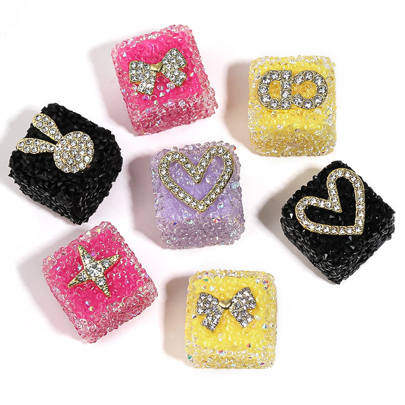 Wholesale 5pcs/pack Rhinestone Color Love Bow Square Sugar Beads