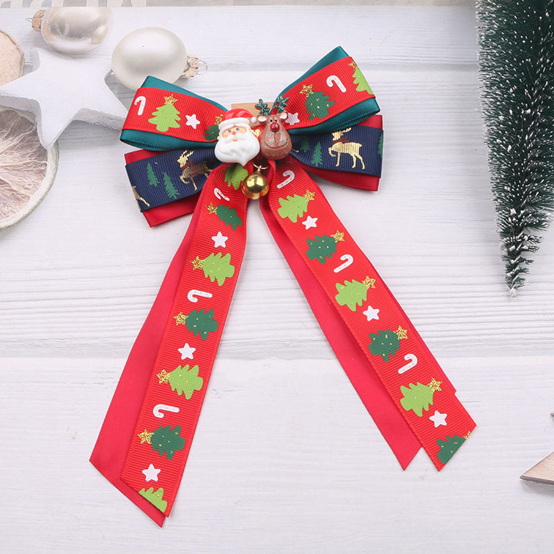 Wholesale Christmas Children's Bow Fabric Hairpins
