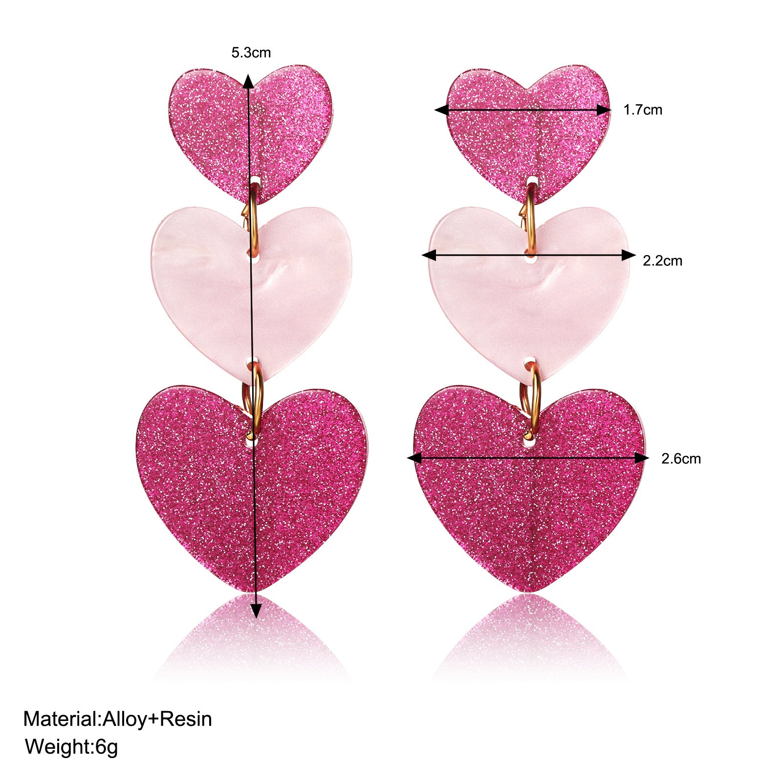 Wholesale Valentine's Day Three Layer Heart Pink Acrylic Earrings
