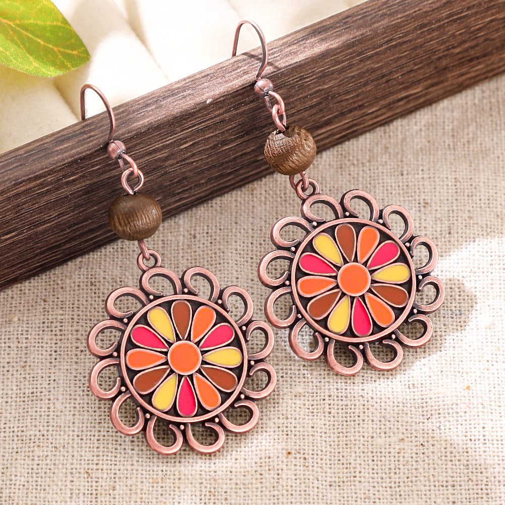 Wholesale Bohemian Flower Earring And Necklace Set Long Tassel Ethnic Style Vacation Jewelry Gift