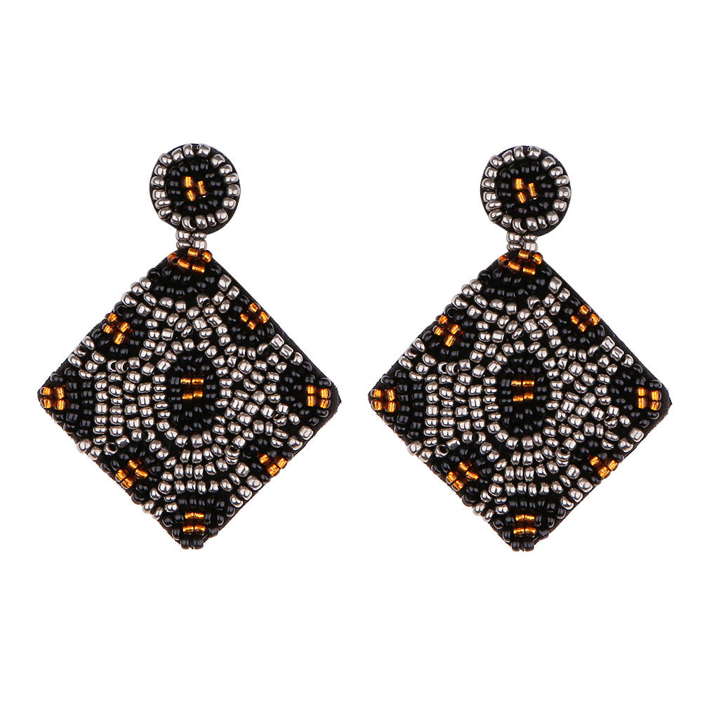 Wholesale Christmas Rice Bead Countryside Style Exaggerated Lightweight Holiday Hand Woven Earrings