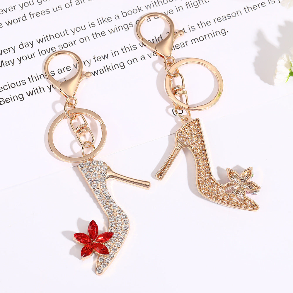 Wholesale High heels cartoon diamond studded Metal Keychain