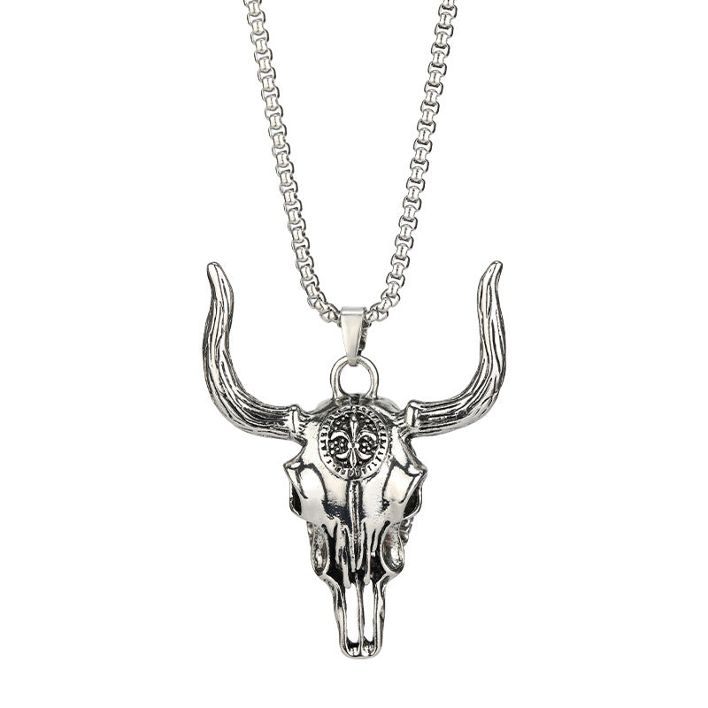 Wholesale Wild Bull Skull Titanium Steel Necklace