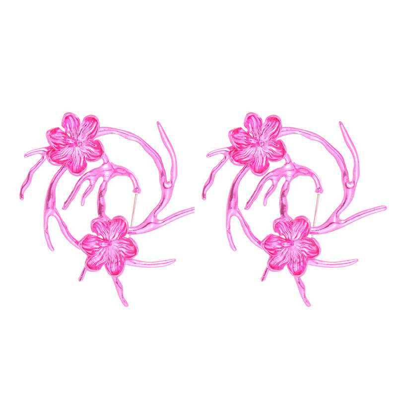 Wholesale Colorful Metal Flower Cyber Earrings
