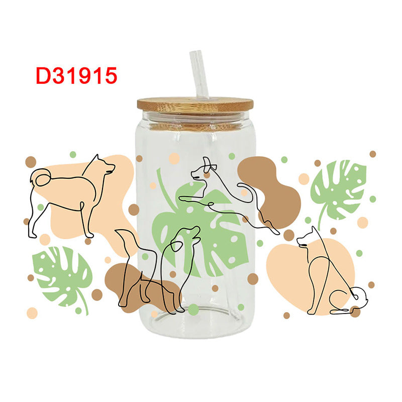 Wholesale Cute cat dog bow 16oz Cup UV DTF Wraps