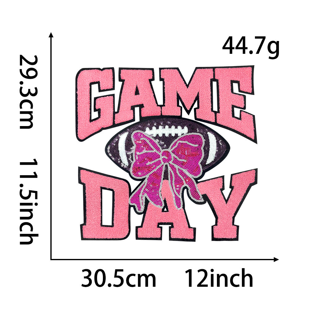 Wholesale Large Sequin Embroidered Patch Gameday Football Iron On Applique DIY et Decoration