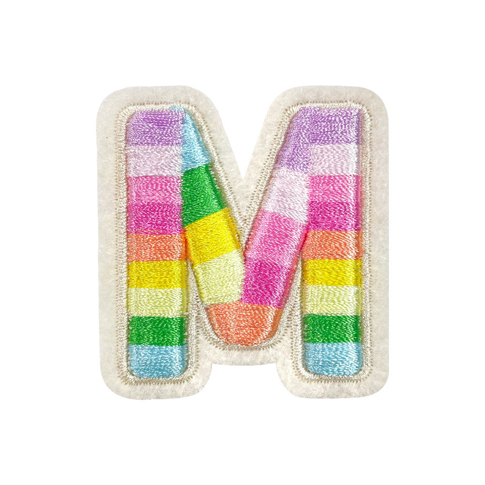 Wholesale Rainbow 3D Embroidered 26 Alphabet Letter Patches Self Adhesive DIY Fashion Accessory For Shoes Hats