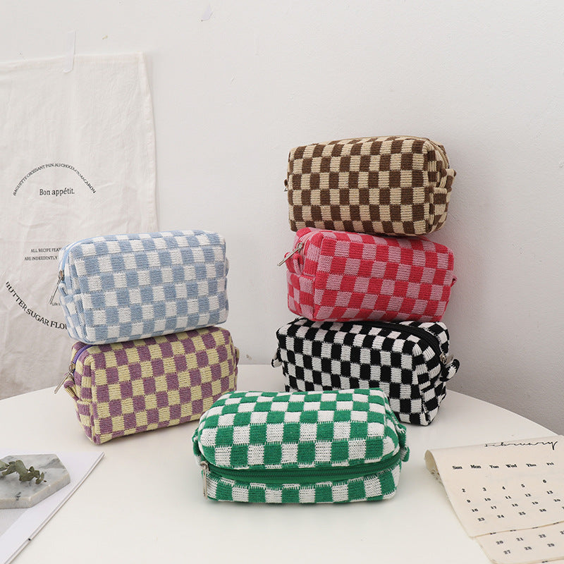 Wholesale Checkerboard Wool Cosmetic Bag
