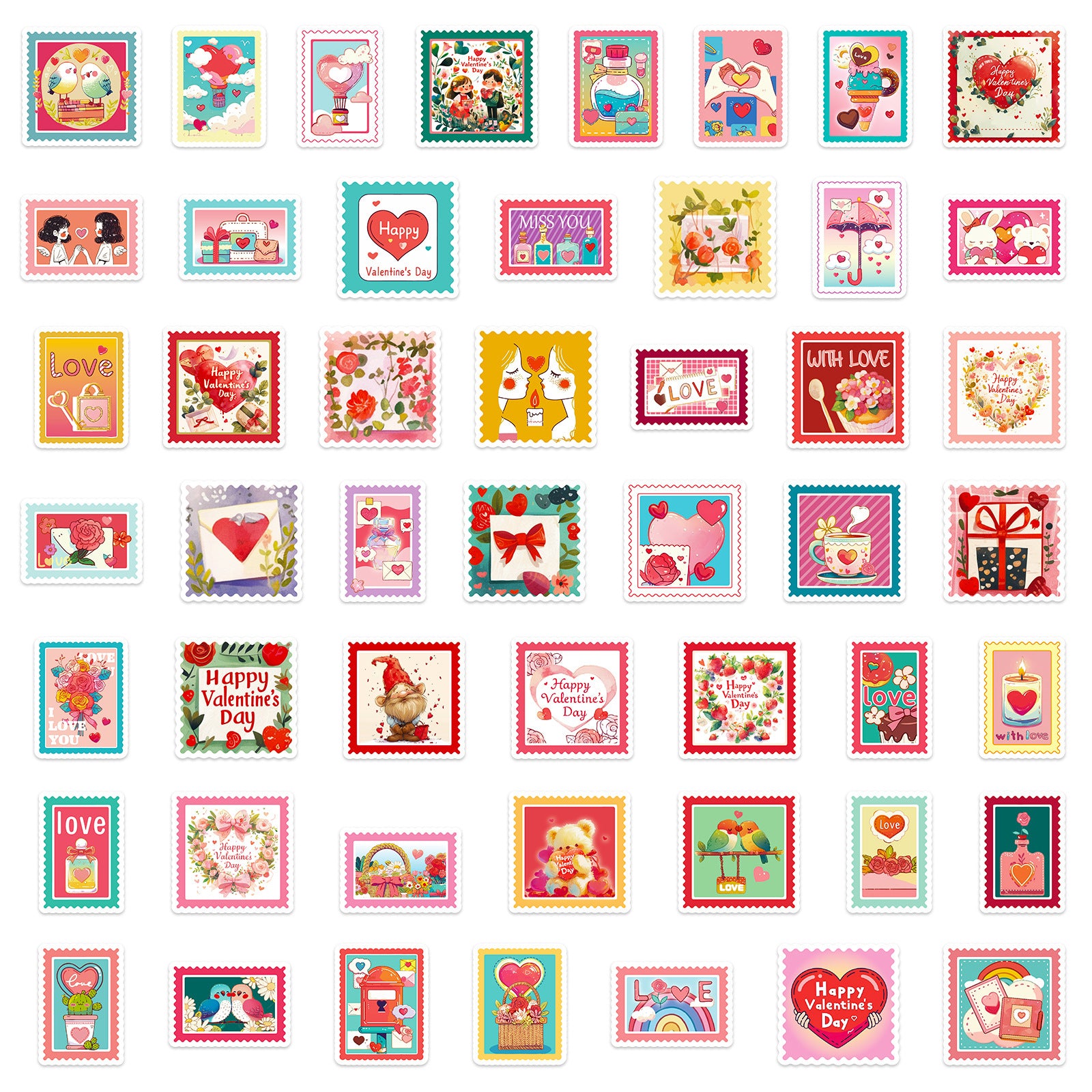 Wholesale 50pcs Romantic Pink Valentine' s Day Cartoon Graffiti Stickers