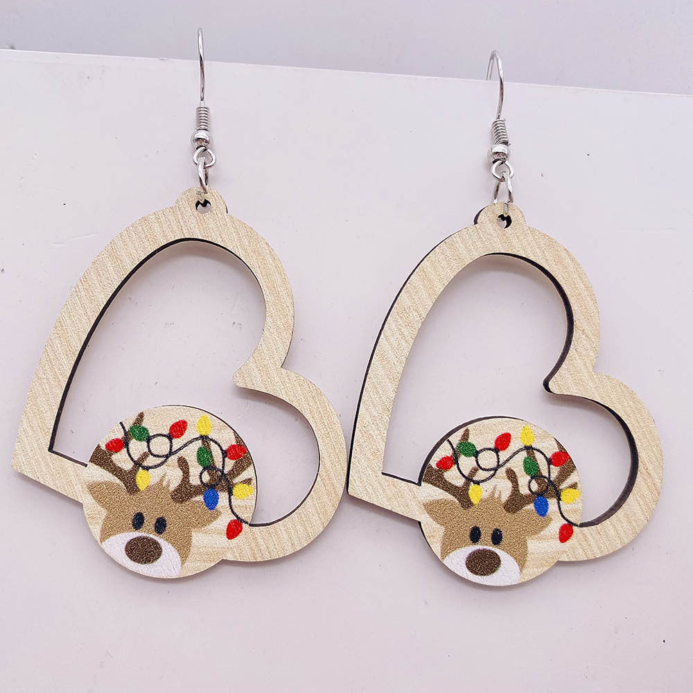 Wholesale Christmas Wooden Earrings Santa Claus Elk Gnome Heart Shape