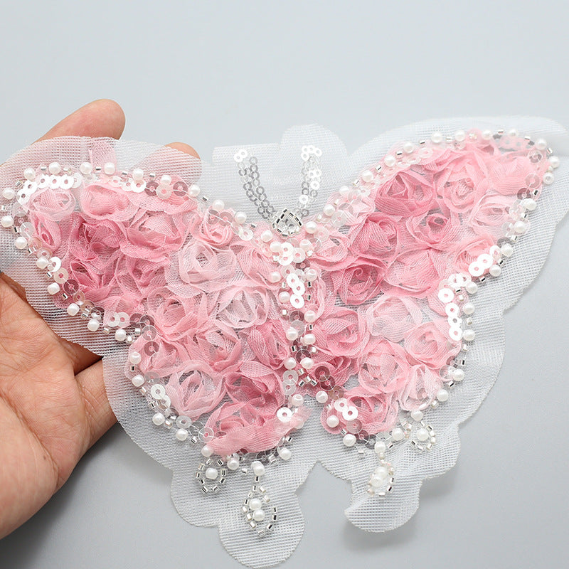 Wholesale Colorful flower butterfly cloth patch embroidery beads