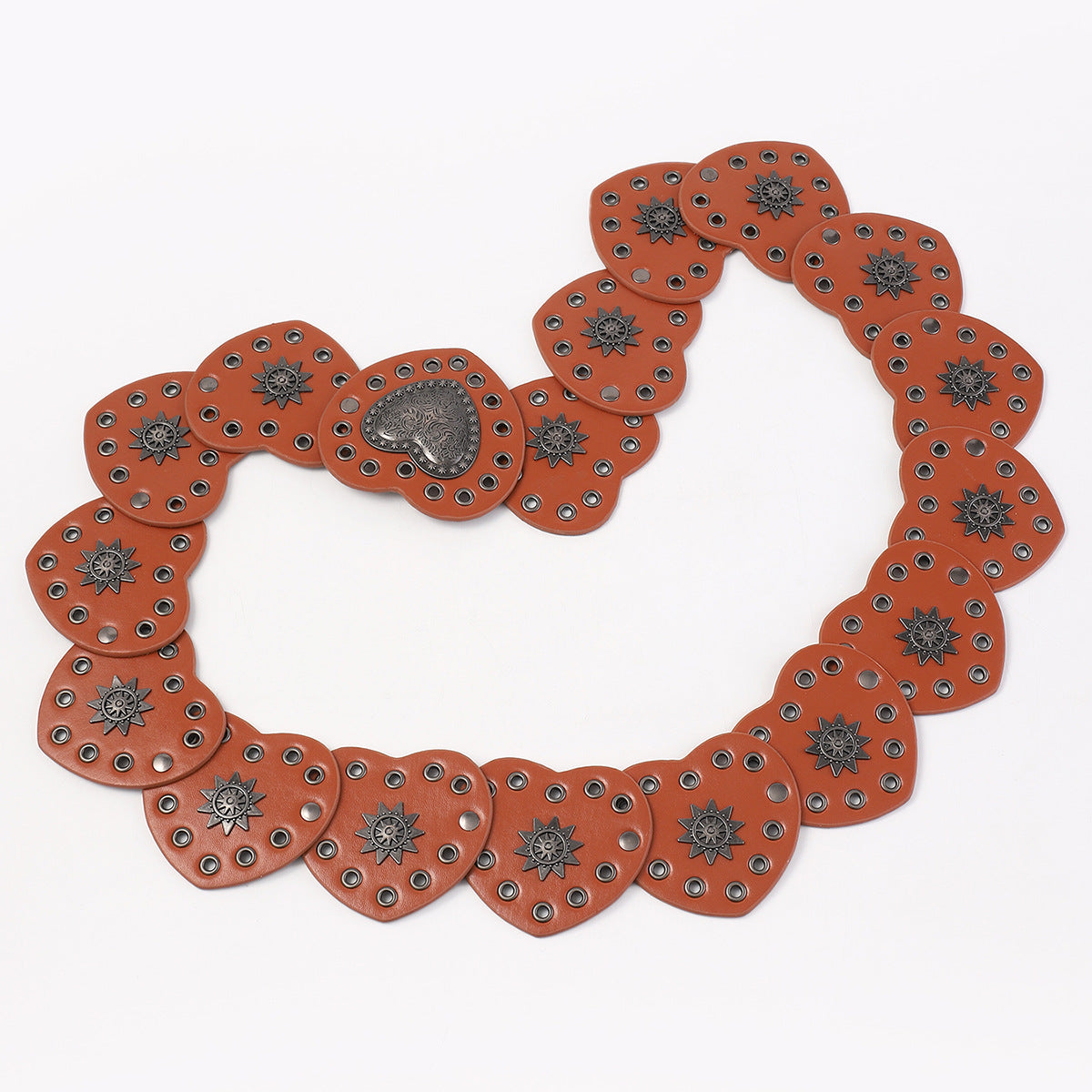 Wholesale Western cowboy personality exaggerated peach heart hollow belt retro dark leather belt