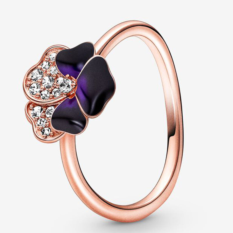Wholesale Fashion dark purple Pansy Ring