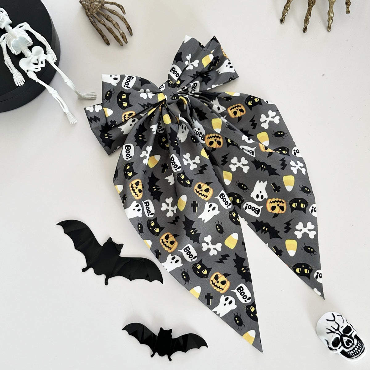 Wholesale  Pumpkin Bat Print Bow Ribbon Spring Clip