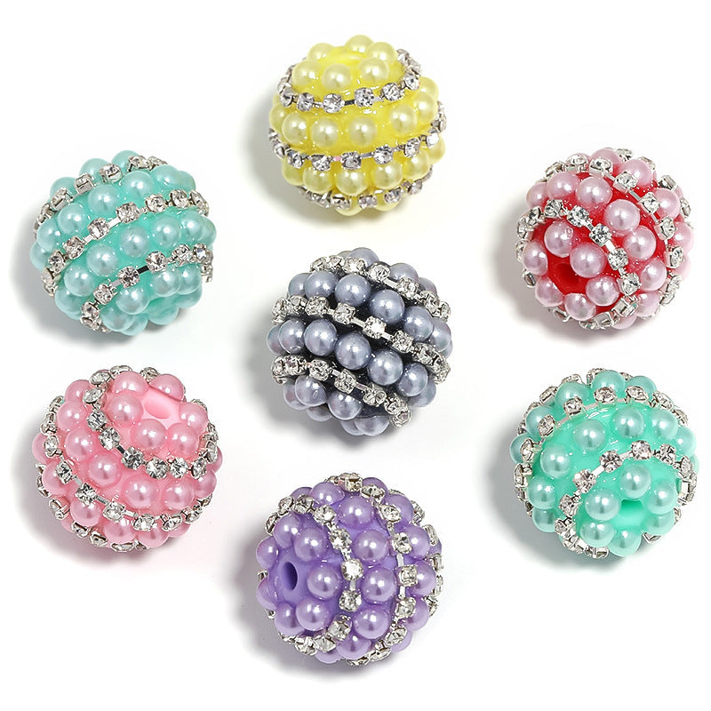 Wholesale 5pcs Candy-colored pearl rhinestone ball with straight hole
