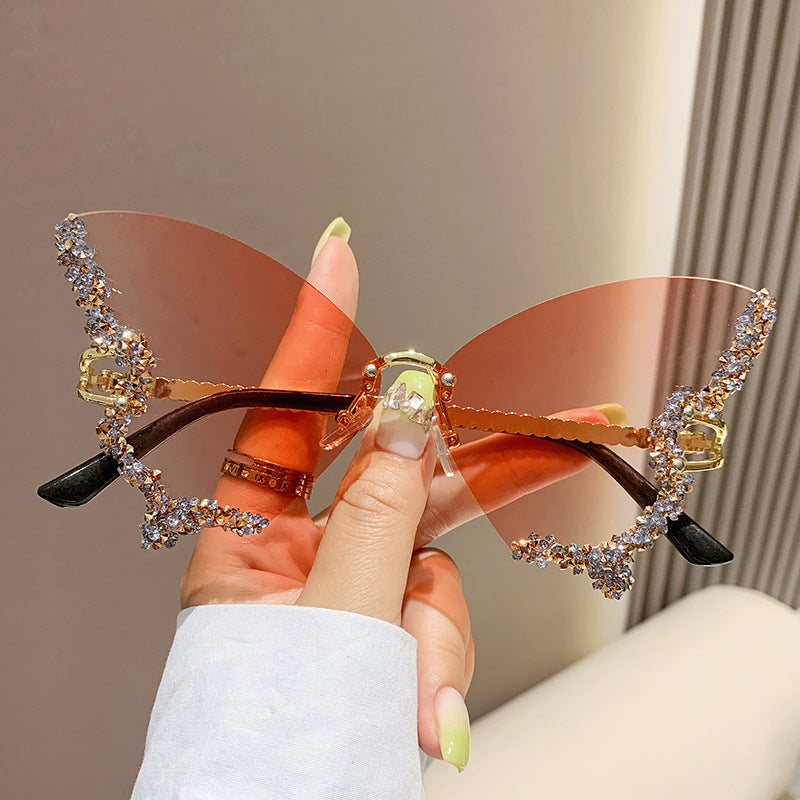 Wholesale Butterfly Shape Diamond Frameless Fashionable Personality Exaggerated Sunglasses